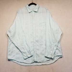 Caribbean Mens XL Shirt Linen Blend Long Sleeve Button Front Green Coastal Beach